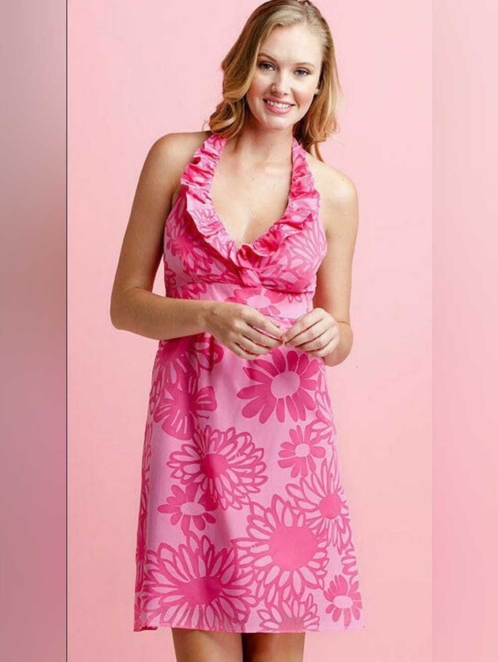 Lilly Pulitzer Ramona Pink Floral Halter Mini Dress C32
